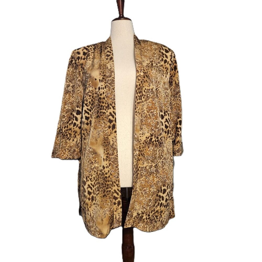 Perceptions size 14 open front animal print cardigan
